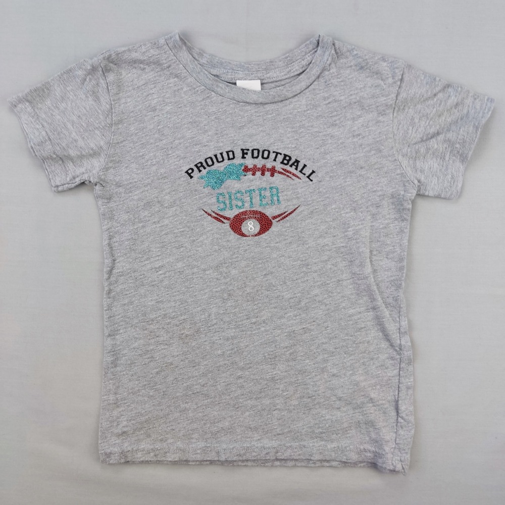 Creations of Grace T-Shirt Girls 4T Grey Proud Football Sister Elijah Graphic